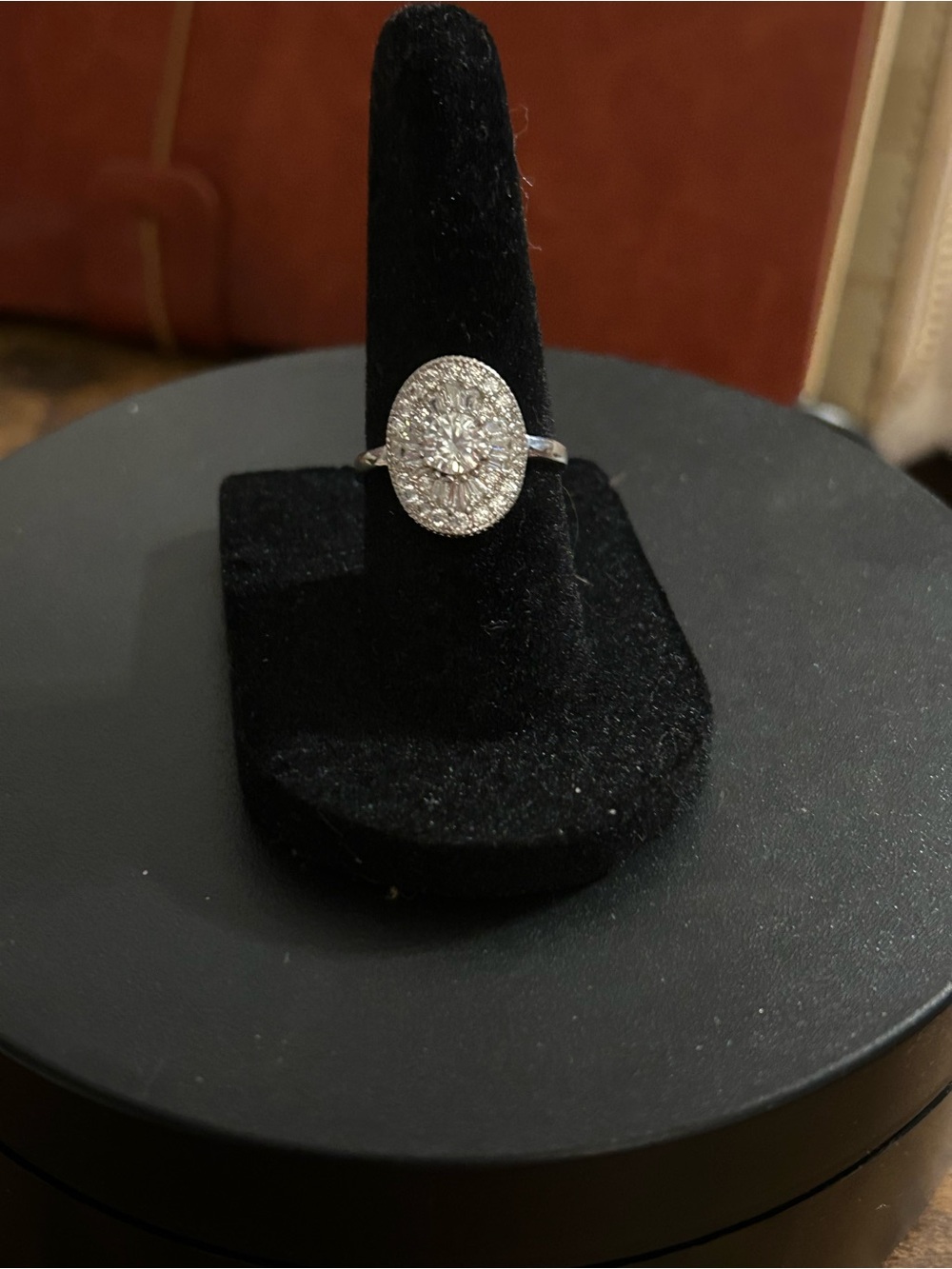 Sterling Silver Oval Halo Pavé Ring in White
